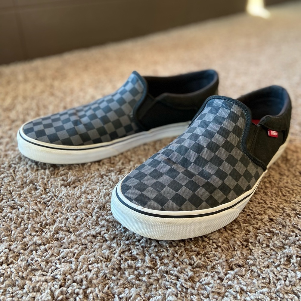 VANS slip-ons Gray/black checkerboard sz12 mens